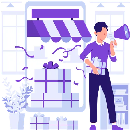 Businessman promotes marketing strategies  Illustration