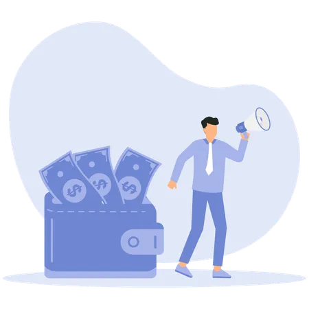 Businessman promoting money management techniques  Illustration