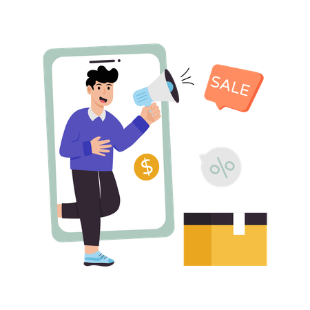 Businessman promoting Sales Ads  Illustration