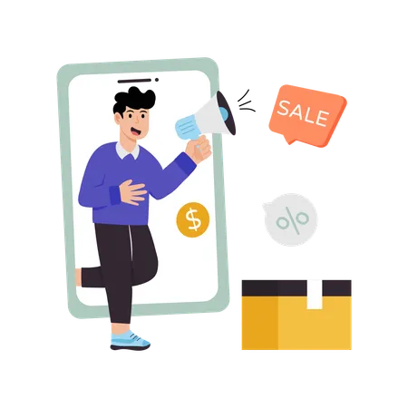 Businessman promoting Sales Ads  Illustration