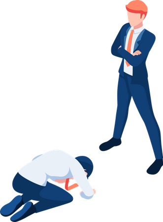 Businessman Prostrated in front of Business Leader Illustration