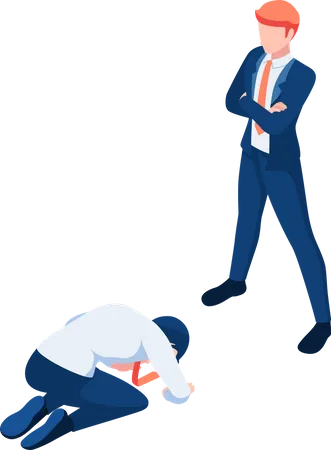Flat 3 D Isometric Businessman Prostrated In Front Of Business Leader Leadership Concept Illustration