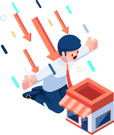 Businessman Protect Shopping Store from Falling Arrows  Illustration
