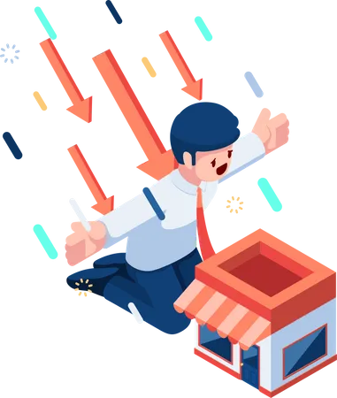 Businessman Protect Shopping Store from Falling Arrows  Illustration