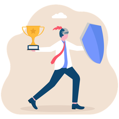 Businessman protecting business trophy  Illustration