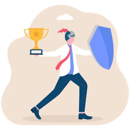 Businessman protecting business trophy  Illustration