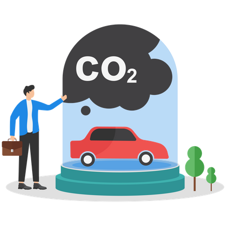 Businessman protecting car from releasing CO2  Illustration