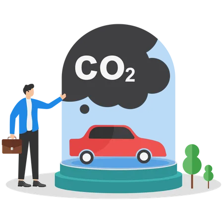 Businessmen Stand With Glass Dome Strong Protection Catching Smoke From The Car Air Pollution Co 2 Carbon Capture Technology Research Modern Vector Illustration In Flat Style Illustration