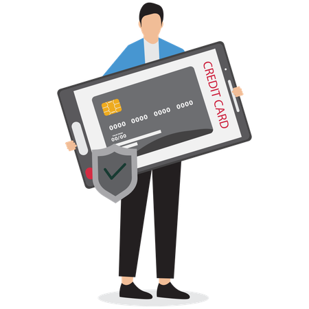 Businessman protecting credit card  Illustration