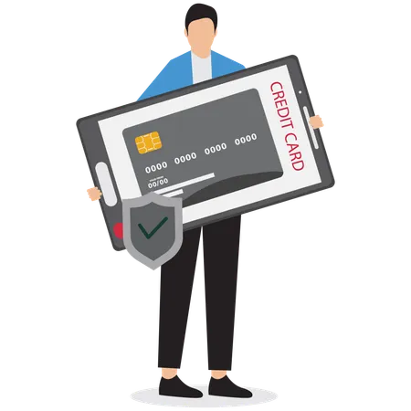 Businessman protecting credit card  Illustration