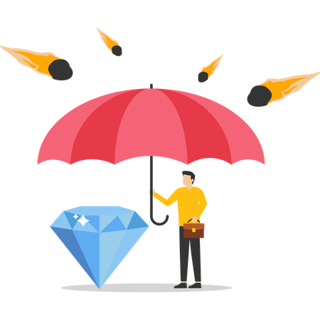 Businessman protecting diamond under umbrella  Illustration