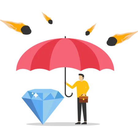 Businessman protecting diamond under umbrella  Illustration