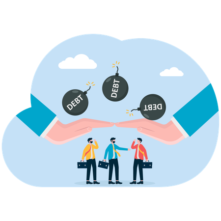 Businessman protecting employees from debt issues  Illustration