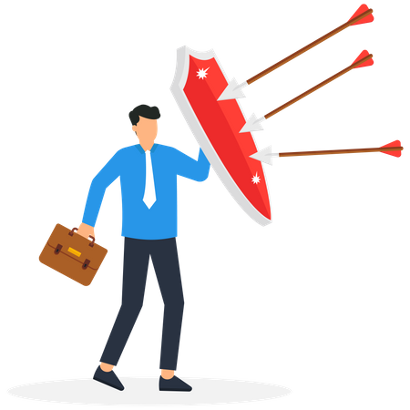 Businessman protecting himself from bow arrow  Illustration