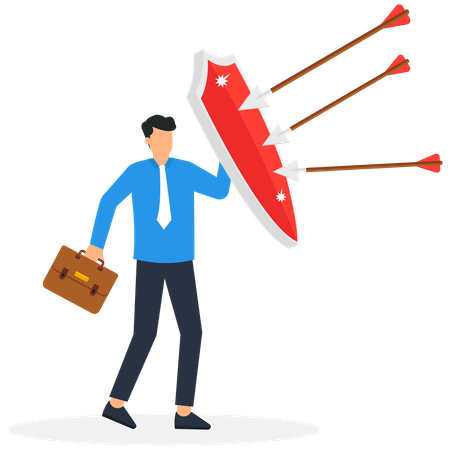 Businessman protecting himself from bow arrow  Illustration