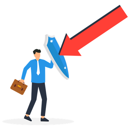 Businessman protecting himself from down growth arrow  Illustration
