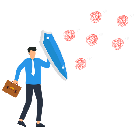 Businessman protecting himself from Troubles  Illustration
