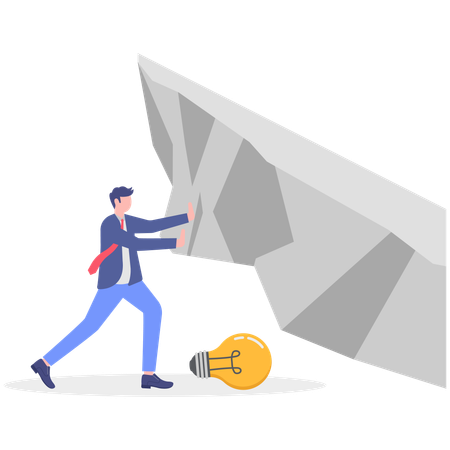 Businessman protecting idea from rock  Illustration