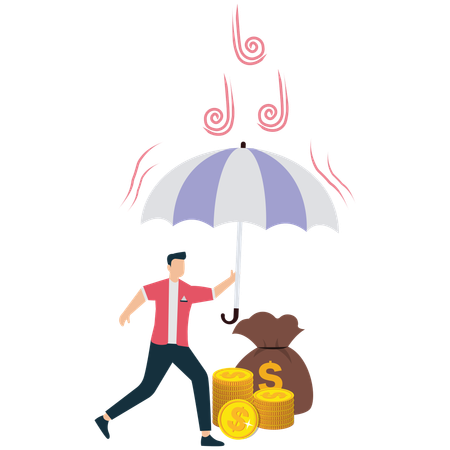 Businessman protecting Investments During Economic Downturn  Illustration