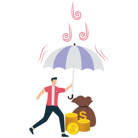 Businessman protecting Investments During Economic Downturn  Illustration