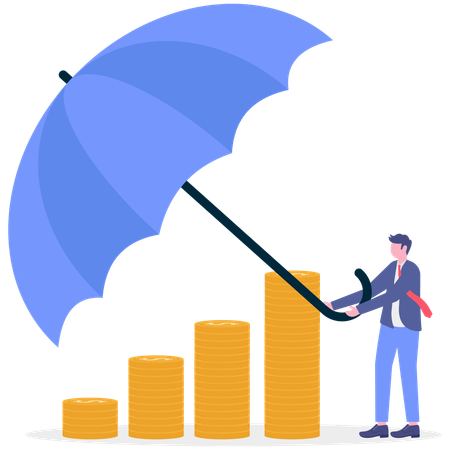 Businessman protecting money using umbrella  Illustration