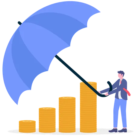 Businessman protecting money using umbrella  Illustration
