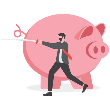 Businessman Protecting Money with sword  Illustration