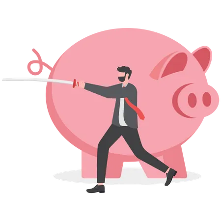 Businessman Protecting Money With Sword Financial Safety Insurance Savings Under Protection Illustration