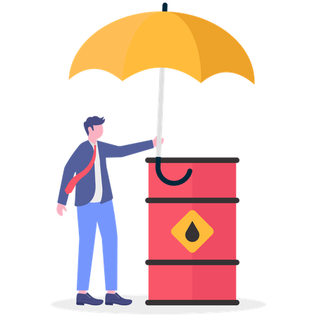 Businessman protecting Oil barrel prices  Illustration
