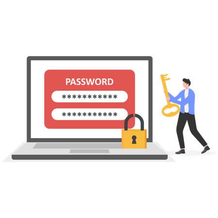 Businessman protecting private information with antivirus software  Illustration