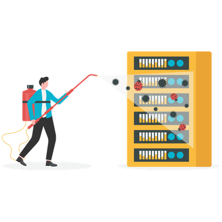 Businessman protecting server from virus  Illustration