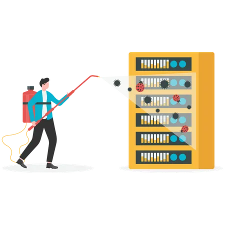Businessman protecting server from virus  Illustration