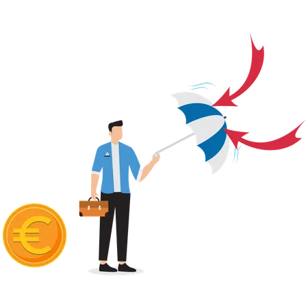 Businessman protects euro from arrow  Illustration