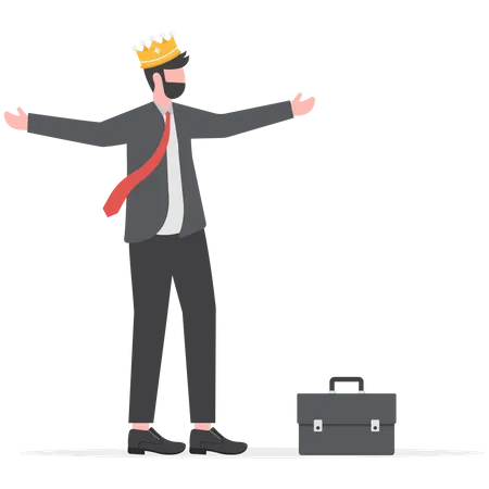 A Successful Businessman King Proud Of His Achievement Work Happiness Or Self Esteem Freedom Or Entrepreneurship Concept Cheerful Businessman Wearing King Crown Illustration