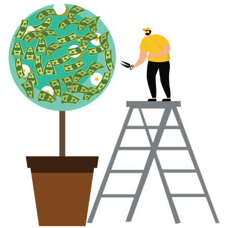 Businessman pruning money tree  Illustration