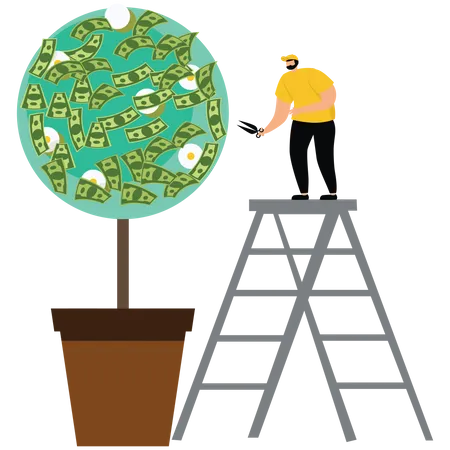 Businessman pruning money tree  Illustration