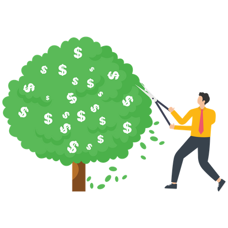 Businessman pruning money tree  Illustration