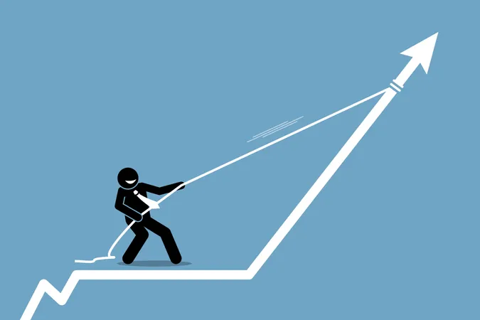 Businessman pulling arrow graph chart up with a rope Illustration