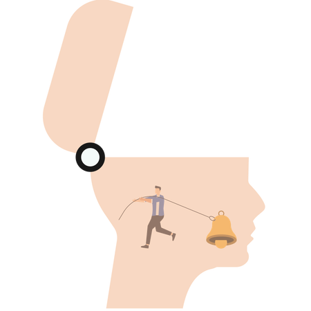 Businessman pulling bells inside their heads  Illustration