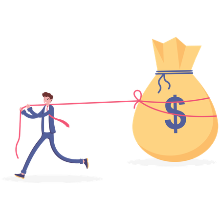 Businessman pulling big money bag  Illustration