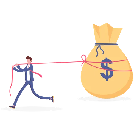 Businessman pulling big money bag  Illustration