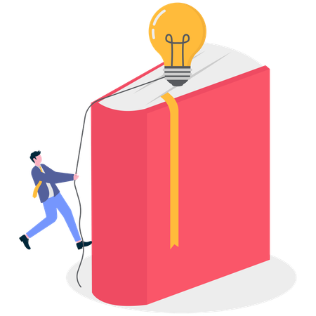 Businessman pulling bulb on book  Illustration