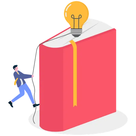 Businessman pulling bulb on book  Illustration