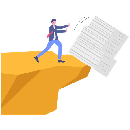 Businessman pulling business document from top of montain  Illustration
