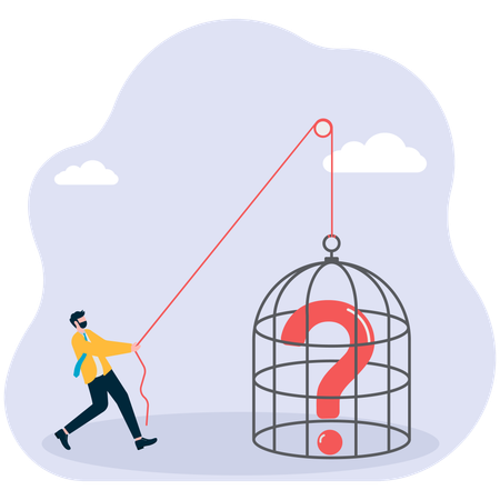 Businessman pulling cage with question mark  Illustration