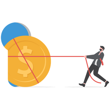 Businessman pulling coins with rope  イラスト