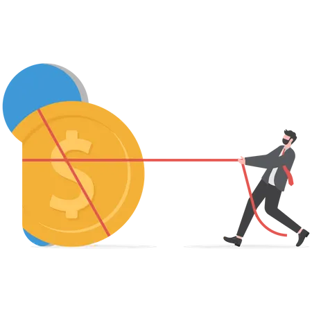 Businessman Pulling Coins With Rope Startup Funding Concept Illustration