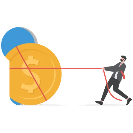 Businessman pulling coins with rope  Illustration