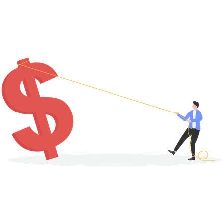 Businessman pulling dollar sign  Illustration