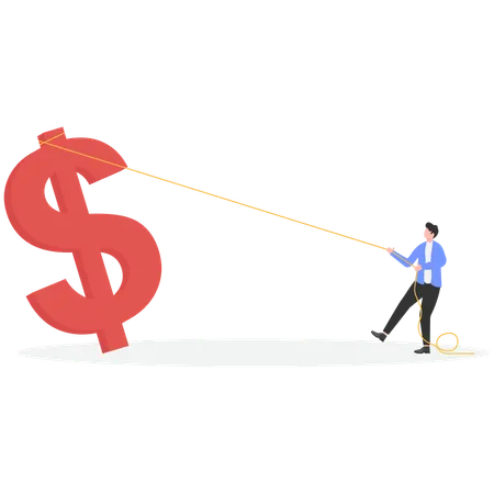 Businessman pulling dollar sign  Illustration